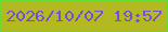 文字の大きさ：5、枠の色：69d833、背景の色：b3b920、文字の色：744ddb 無料ブログパーツのブログ時計