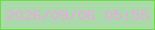 文字の大きさ：3、枠の色：69e03c、背景の色：aadaaa、文字の色：eba6e4 無料ブログパーツのブログ時計