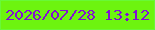 文字の大きさ：4、枠の色：69f838、背景の色：6df40f、文字の色：830fd2 無料ブログパーツのブログ時計