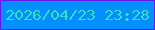 文字の大きさ：1、枠の色：6a16ea、背景の色：038ffc、文字の色：38dec3 無料ブログパーツのブログ時計