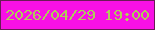 文字の大きさ：3、枠の色：6a1b56、背景の色：f811e5、文字の色：afcd59 無料ブログパーツのブログ時計