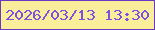 文字の大きさ：3、枠の色：6a38c4、背景の色：fbee9b、文字の色：7d50e4 無料ブログパーツのブログ時計