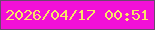 文字の大きさ：4、枠の色：6a486e、背景の色：f210d7、文字の色：f9e666 無料ブログパーツのブログ時計