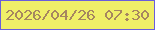 文字の大きさ：1、枠の色：6a5edc、背景の色：f0ef68、文字の色：a68660 無料ブログパーツのブログ時計