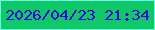 文字の大きさ：1、枠の色：6affe4、背景の色：0fc968、文字の色：2504da 無料ブログパーツのブログ時計