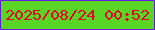 文字の大きさ：1、枠の色：6b17e3、背景の色：59d525、文字の色：e70328 無料ブログパーツのブログ時計