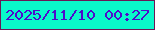 文字の大きさ：5、枠の色：6b1856、背景の色：09f9ca、文字の色：4f0bcb 無料ブログパーツのブログ時計