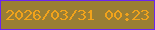 文字の大きさ：4、枠の色：6b25f0、背景の色：9a7e34、文字の色：f1a31b 無料ブログパーツのブログ時計