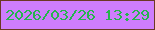 文字の大きさ：4、枠の色：6b3825、背景の色：ce7dfd、文字の色：26b44d 無料ブログパーツのブログ時計