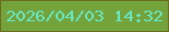 文字の大きさ：5、枠の色：6b6c20、背景の色：75a33b、文字の色：67e9c6 無料ブログパーツのブログ時計