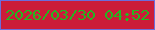 文字の大きさ：3、枠の色：6b6ddc、背景の色：cb1c39、文字の色：24b720 無料ブログパーツのブログ時計