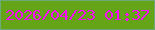 文字の大きさ：2、枠の色：6bab79、背景の色：65a317、文字の色：fd0cfb 無料ブログパーツのブログ時計