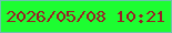 文字の大きさ：2、枠の色：6bc4ad、背景の色：1dfd31、文字の色：9a1f25 無料ブログパーツのブログ時計