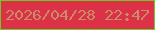 文字の大きさ：2、枠の色：6bca23、背景の色：dd3148、文字の色：c78d68 無料ブログパーツのブログ時計