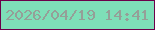 文字の大きさ：5、枠の色：6c004a、背景の色：7edfb8、文字の色：959f98 無料ブログパーツのブログ時計