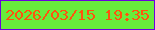 文字の大きさ：3、枠の色：6c01de、背景の色：68ec3c、文字の色：ff520e 無料ブログパーツのブログ時計