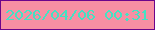 文字の大きさ：5、枠の色：6c048b、背景の色：f78fa3、文字の色：44e2c3 無料ブログパーツのブログ時計