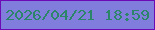 文字の大きさ：3、枠の色：6c0ab6、背景の色：817ddc、文字の色：2b8569 無料ブログパーツのブログ時計