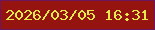 文字の大きさ：1、枠の色：6c165f、背景の色：961410、文字の色：e7ea4a 無料ブログパーツのブログ時計