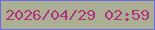 文字の大きさ：2、枠の色：6c6ae5、背景の色：abaf93、文字の色：b2327b 無料ブログパーツのブログ時計