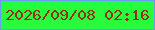 文字の大きさ：1、枠の色：6c9bf4、背景の色：28fd3d、文字の色：962f18 無料ブログパーツのブログ時計