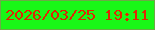 文字の大きさ：4、枠の色：6caa46、背景の色：19f717、文字の色：df2503 無料ブログパーツのブログ時計