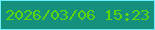 文字の大きさ：4、枠の色：6cedfd、背景の色：15907c、文字の色：5bd60c 無料ブログパーツのブログ時計