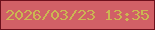 文字の大きさ：3、枠の色：6d101c、背景の色：d16066、文字の色：cbb652 無料ブログパーツのブログ時計