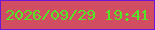 文字の大きさ：2、枠の色：6d16da、背景の色：d14e62、文字の色：56e526 無料ブログパーツのブログ時計
