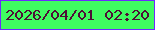 文字の大きさ：2、枠の色：6d2afe、背景の色：3ffc60、文字の色：4e1036 無料ブログパーツのブログ時計