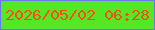 文字の大きさ：5、枠の色：6d78ec、背景の色：55e624、文字の色：f64f1c 無料ブログパーツのブログ時計