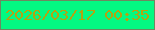 文字の大きさ：4、枠の色：6d8960、背景の色：03f982、文字の色：b5a211 無料ブログパーツのブログ時計