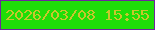 文字の大きさ：1、枠の色：6e269e、背景の色：1fde08、文字の色：c7c72c 無料ブログパーツのブログ時計
