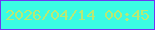 文字の大きさ：1、枠の色：6e37f2、背景の色：3bfce3、文字の色：b9e974 無料ブログパーツのブログ時計