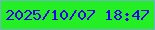 文字の大きさ：2、枠の色：6eb5bf、背景の色：23ef24、文字の色：2001ec 無料ブログパーツのブログ時計