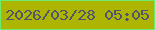 文字の大きさ：2、枠の色：6eea6c、背景の色：aeb501、文字の色：50556c 無料ブログパーツのブログ時計