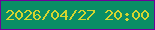 文字の大きさ：2、枠の色：6f0199、背景の色：0a8e65、文字の色：d5d52f 無料ブログパーツのブログ時計