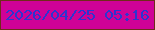 文字の大きさ：4、枠の色：6f2c1a、背景の色：cf0297、文字の色：2e35d0 無料ブログパーツのブログ時計
