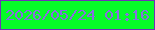 文字の大きさ：3、枠の色：6f32b6、背景の色：06fc27、文字の色：886ee0 無料ブログパーツのブログ時計