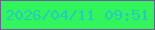 文字の大きさ：5、枠の色：6f5c95、背景の色：31f55a、文字の色：26c8c3 無料ブログパーツのブログ時計