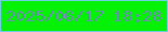 文字の大きさ：1、枠の色：6fcfe2、背景の色：05f106、文字の色：658eb0 無料ブログパーツのブログ時計