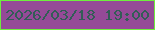 文字の大きさ：2、枠の色：6fed3e、背景の色：954a97、文字の色：325d56 無料ブログパーツのブログ時計
