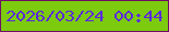 文字の大きさ：5、枠の色：700d65、背景の色：7ccb0f、文字の色：5a2adb 無料ブログパーツのブログ時計