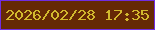 文字の大きさ：4、枠の色：702de2、背景の色：652905、文字の色：d1b92e 無料ブログパーツのブログ時計
