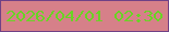 文字の大きさ：4、枠の色：704186、背景の色：d68089、文字の色：69d424 無料ブログパーツのブログ時計