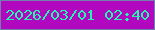 文字の大きさ：3、枠の色：7080ad、背景の色：b007bf、文字の色：25f5b0 無料ブログパーツのブログ時計