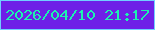 文字の大きさ：4、枠の色：70ceff、背景の色：6e20e7、文字の色：1cf2b0 無料ブログパーツのブログ時計