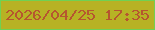 文字の大きさ：4、枠の色：70d153、背景の色：b7b224、文字の色：b6562f 無料ブログパーツのブログ時計