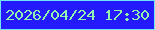 文字の大きさ：5、枠の色：70e4f1、背景の色：251afd、文字の色：91f2b0 無料ブログパーツのブログ時計