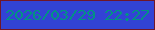 文字の大きさ：1、枠の色：711629、背景の色：3243d5、文字の色：029284 無料ブログパーツのブログ時計